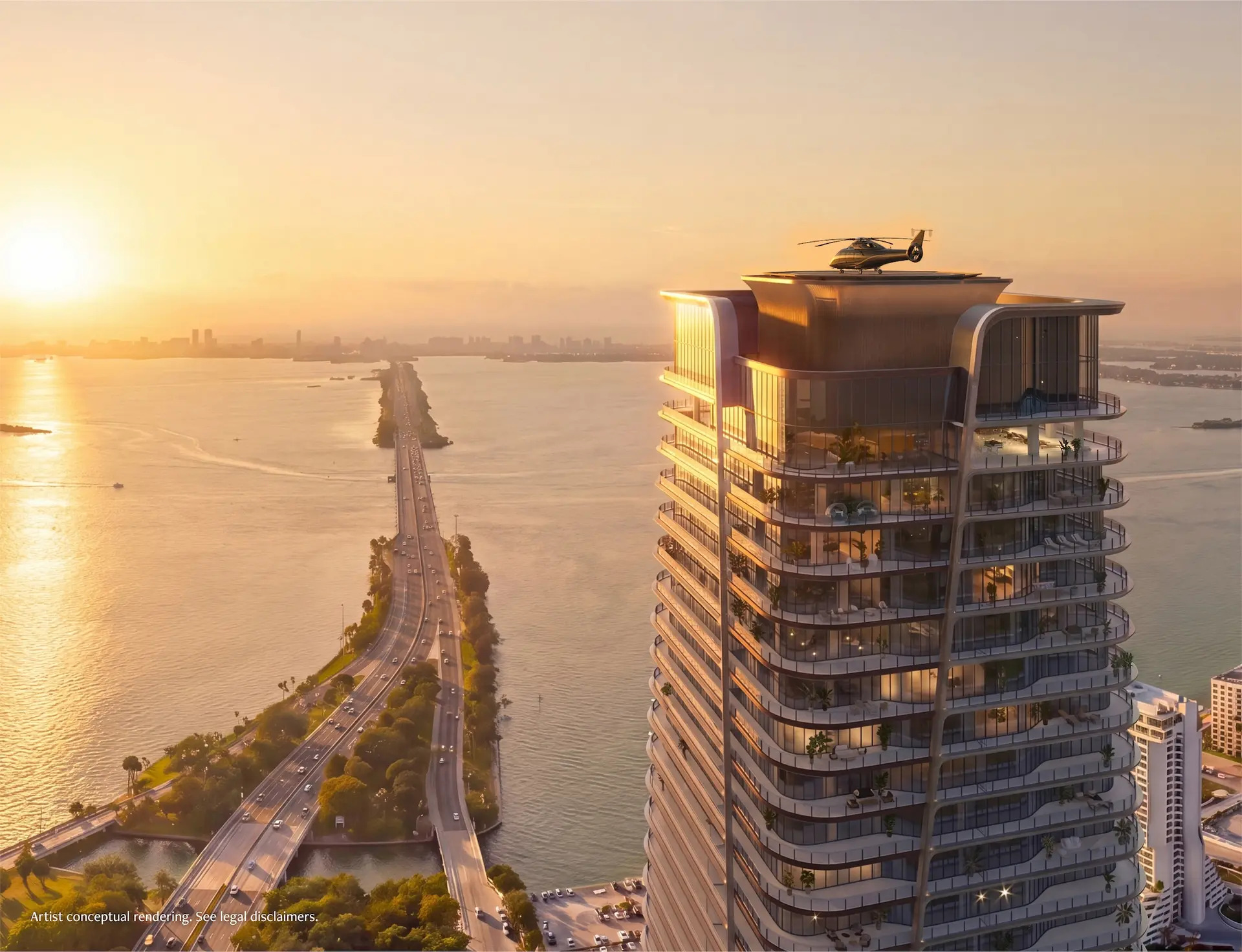 Miami aerial view at golden hour